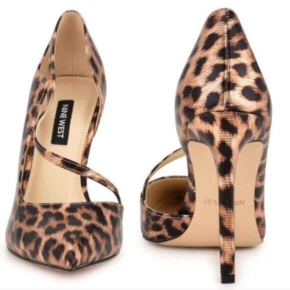 🩵NIB Nine West Black & Metallic Gold Leopard Print High Heel Pumps Size 8 - Picture 3 of 16
